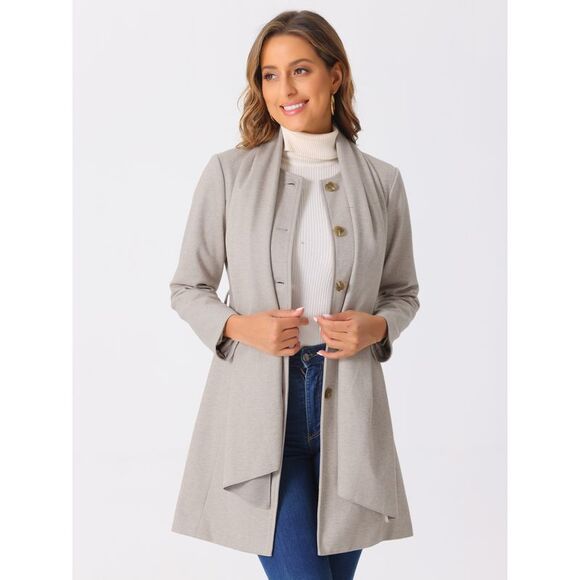 Winter Coat Button Down Casual Scarf Jacket with Belt Gray